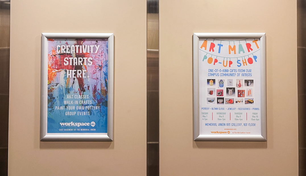 Elevator ads on display in MU elevator