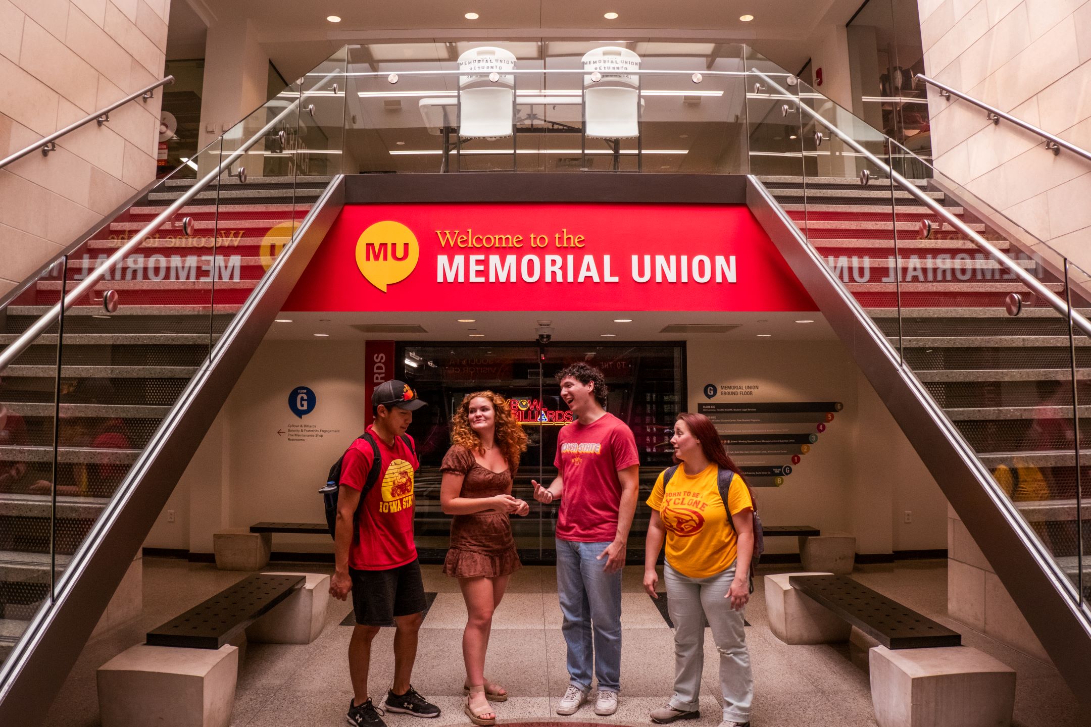 Students in the south atrium in the Memorial Union.