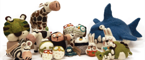 many needlefelted woolbuddy animals